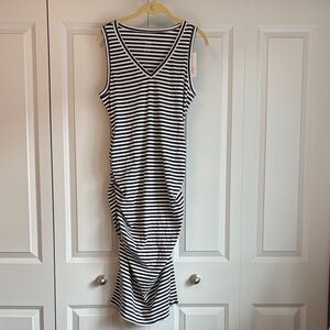 a new day Navy and White Striped Ribbed Midi Dress